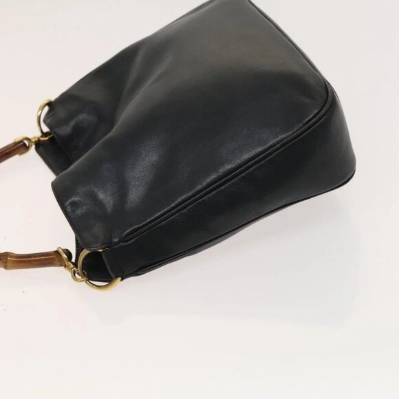 GUCCI Bamboo Hand Bag Leather 2way Navy Gold 001 3444 1638 Auth BA3439 - Picture 5 of 15
